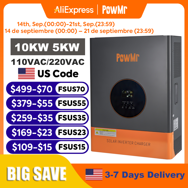 Drone Solar Charger - PowMr 10KW 5KW スプリットフェーズインバーター 48V 110Vまたは220V