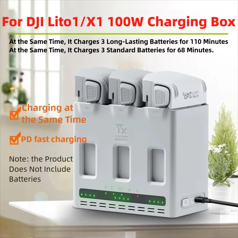 Drone Charging Hub - DJI LITO 1/X1 ドローン用バッテリー 100W 急速充電ハブ、3ポート対応スマートマネージャー充電器、Lito1/X1用パワーバンクアクセサリー
